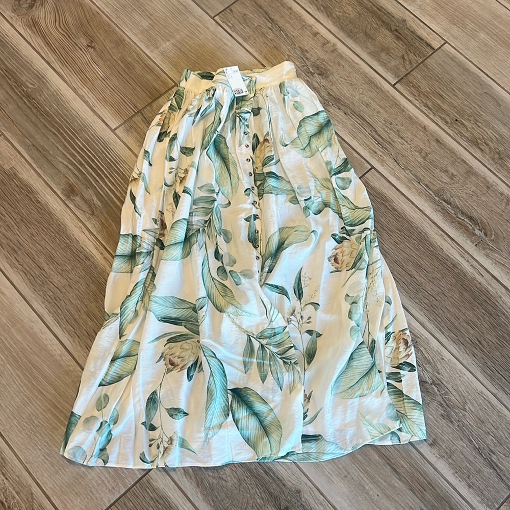 Floral Maxi Skirt in Green and Cream